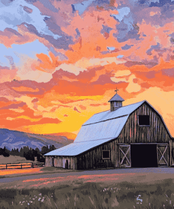 Yellowstone Barn Sunset Diamond Painting