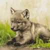 "Adorable Baby Wolf Diamond Painting"