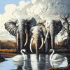 Abstract Swans and Elephants Diamond Painting