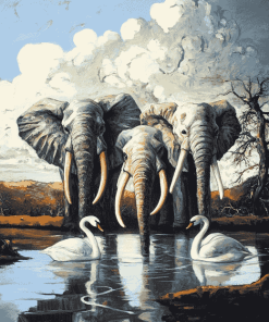 Abstract Swans and Elephants Diamond Painting