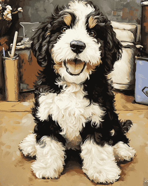 Adorable Bernedoodle Pup Diamond Painting