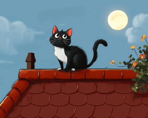 Aesthetic Cat on Roof Diamond Painting