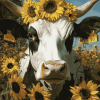 Aesthetic Cow with Sunflowers Diamond Painting