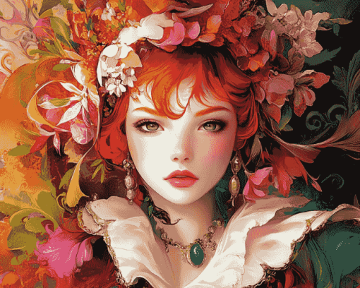 Aesthetic Flower Crown Lady Diamond Painting