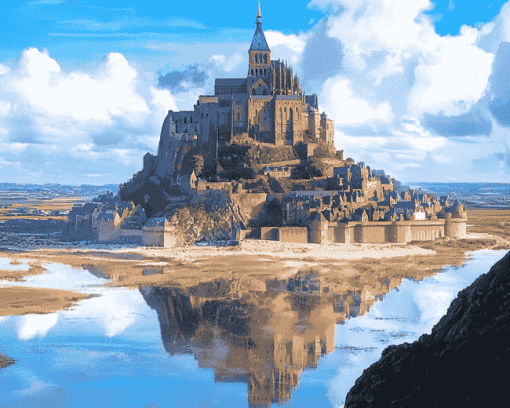 Aesthetic Mont St Michel Landscape Diamond Painting