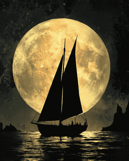 Aesthetic Sailboat Under Moonlight Diamond Painting