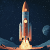 Aesthetic Space Rocket Animation Diamond Painting