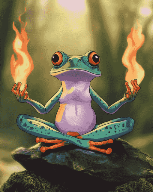 Aesthetic Zen Frog Meditation Diamond Painting