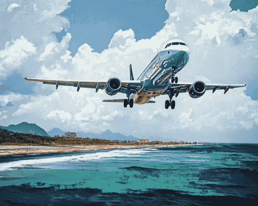 Aircraft Landings at Maho Beach Diamond Painting