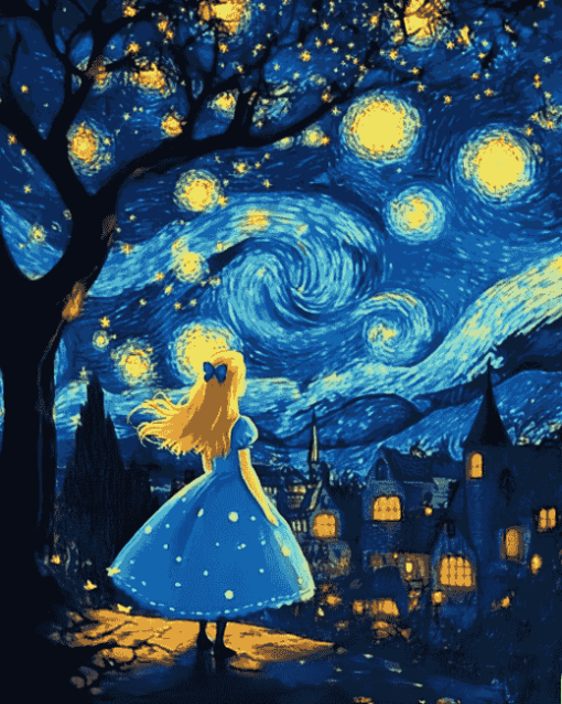 Alice in Wonderland Starry Night Diamond Painting