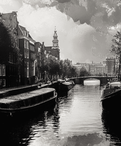 Amsterdam Black And White Barges Diamond Painting