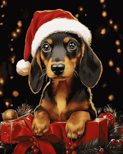 Animated Christmas Dachshund Diamond Painting