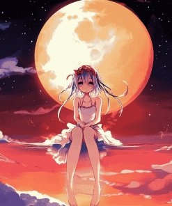 Anime Girl and Moon Fantasy Diamond Painting