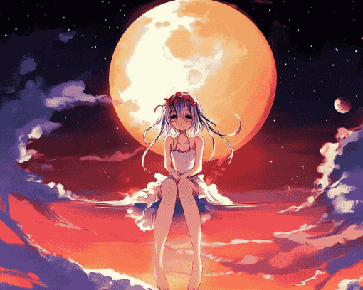 Anime Girl and Moon Fantasy Diamond Painting