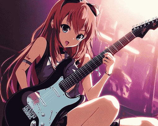 Anime Musician with Electric Guitar Diamond Painting