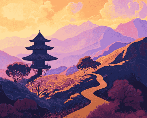 Asian Mountainscape Diamond Painting