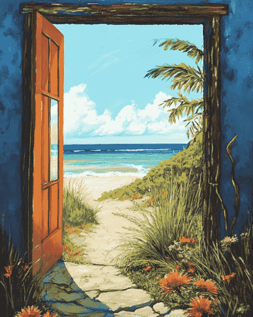 Beach Door Landscape Diamond Painting