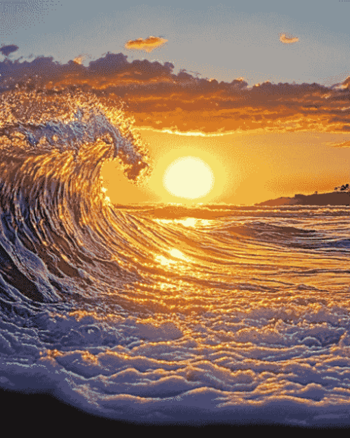 Beach Sunset Waves Diamond Painting