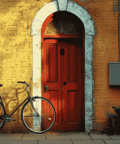 Bicycle and Building Scene Diamond Painting