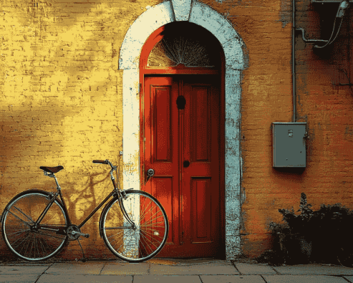 Bicycle and Building Scene Diamond Painting