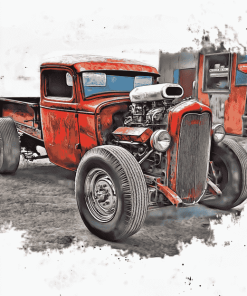 Big Red Ratrod Engine Diamond Painting