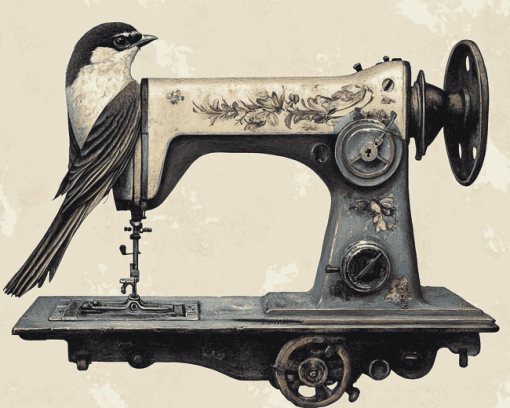 Bird with Sewing Machine Diamond Painting