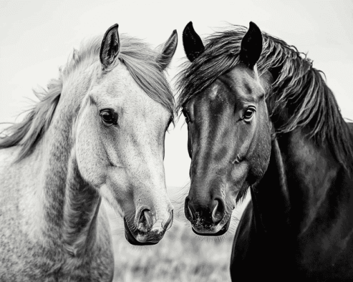 Black And White Cob Horses Diamond Painting