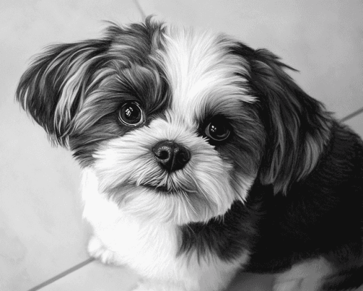 Black And White Shih Tzu Puppy Diamond Painting