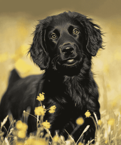 Black Flat Coated Retriever Puppy Diamond Painting