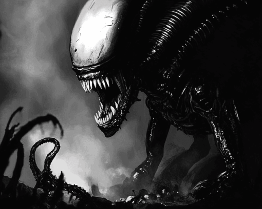 Black and White Xenomorph Aliens Diamond Painting