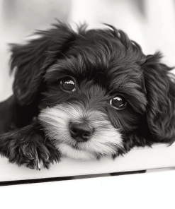 Black and White Yorkiepoo Puppy Diamond Painting