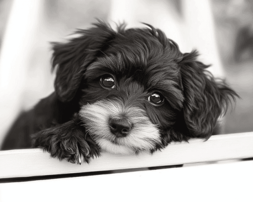 Black and White Yorkiepoo Puppy Diamond Painting