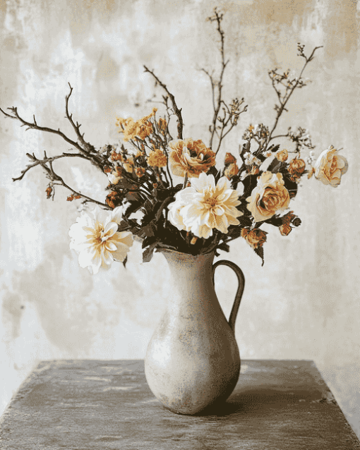 Blossoms and Rustic Vases Diamond Painting