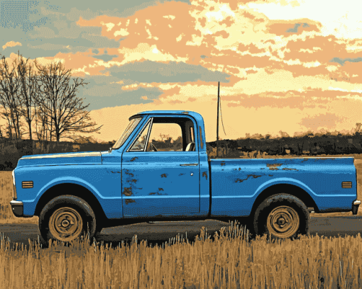 Blue 1967 Chevy Stepside Truck Diamond Painting