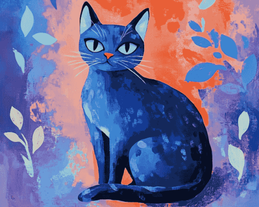 Blue Cat Cartoon Diamond Painting