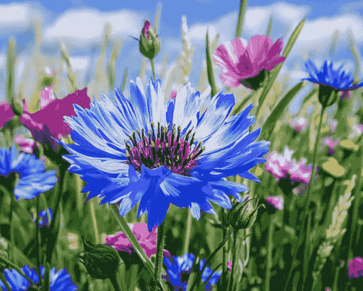 Blue Cornflower Blossoms Diamond Painting