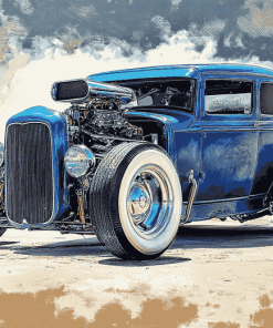 Blue Hot Rod Car Diamond Painting