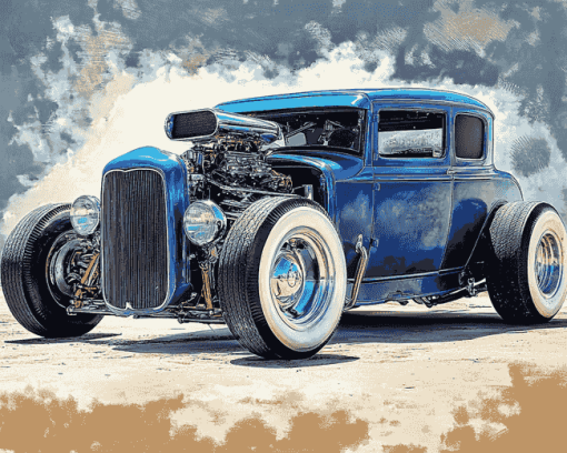 Blue Hot Rod Car Diamond Painting