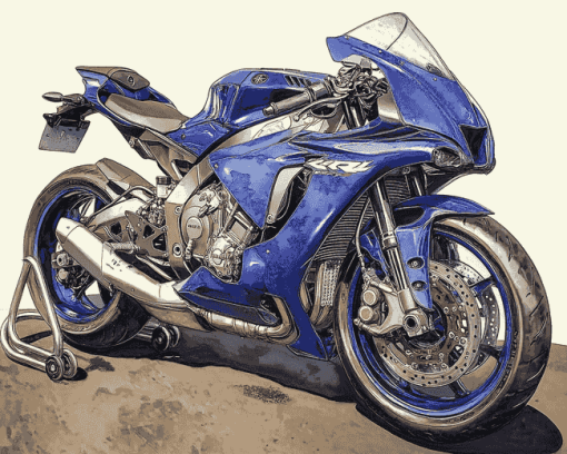 Blue R1 Engine Motorbike Diamond Painting