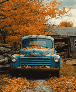 Blue Truck Fall Landscape Diamond Painting