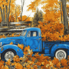 Blue Trucks and Fall Leaves Diamond Painting