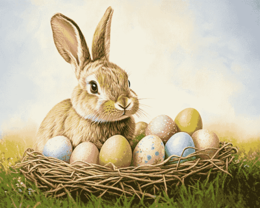 Bunny and Eggs Rabbit Diamond Painting