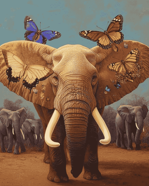 Butterflies and Elephants Diamond Painting