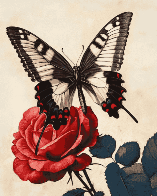 Butterfly on Rose Diamond Painting