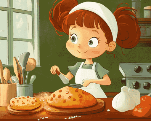 Cartoon Little Girl Baking Diamond Painting