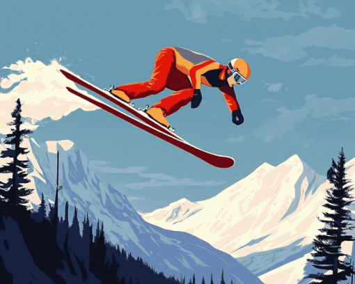 Cartoon Ski Jumping Diamond Painting