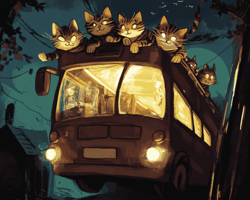 Cat Bus Fantasy Diamond Painting