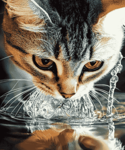 Cat Water Drinking Diamond Painting