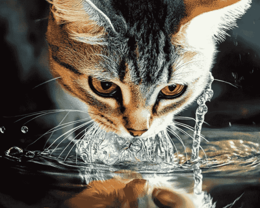 Cat Water Drinking Diamond Painting