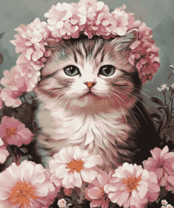 Cat and Floral Diamond Painting